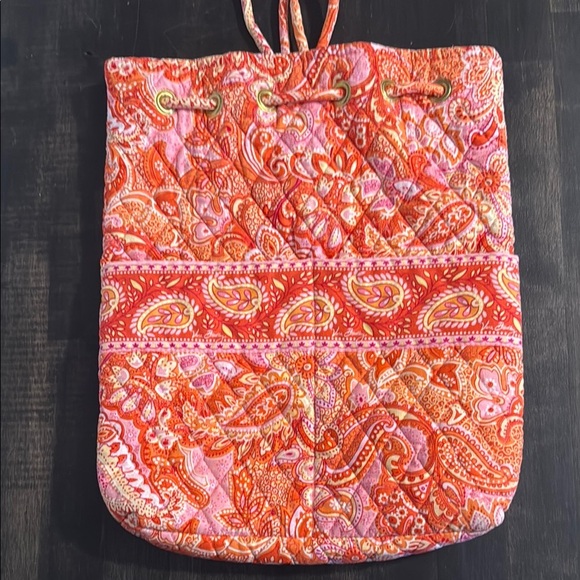 Vera Bradley Orange Paisley Quilted Drawstring Backpack Purse - Picture 1 of 6